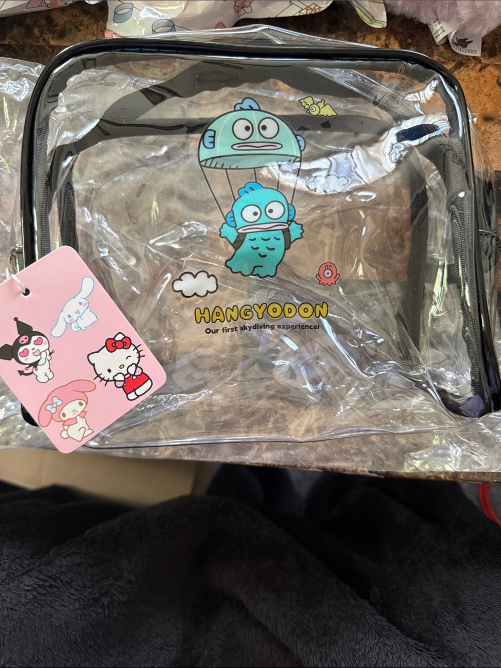 Sanrio Hangyodon Clear Kids Pouch with Teal and Yellow Graphics